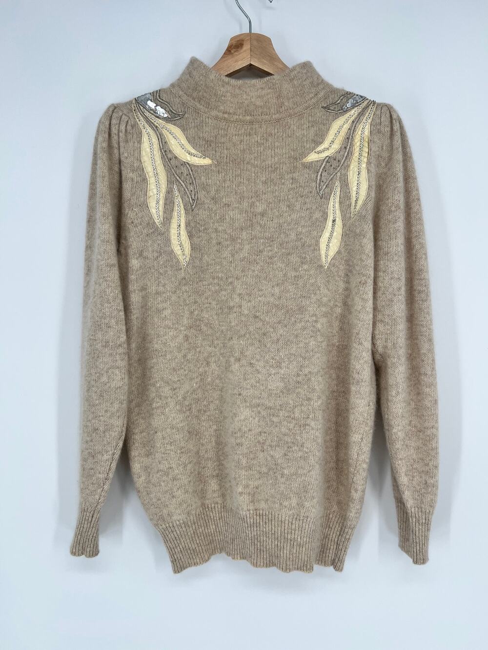 Vtg 80s Glory B by Gloria Furman Sweater Lambswool Angora Women S Tan Snake Skin